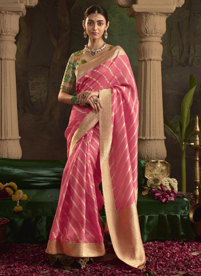 Pure Dola Silk Pink Wedding Wear Weaving  Saree